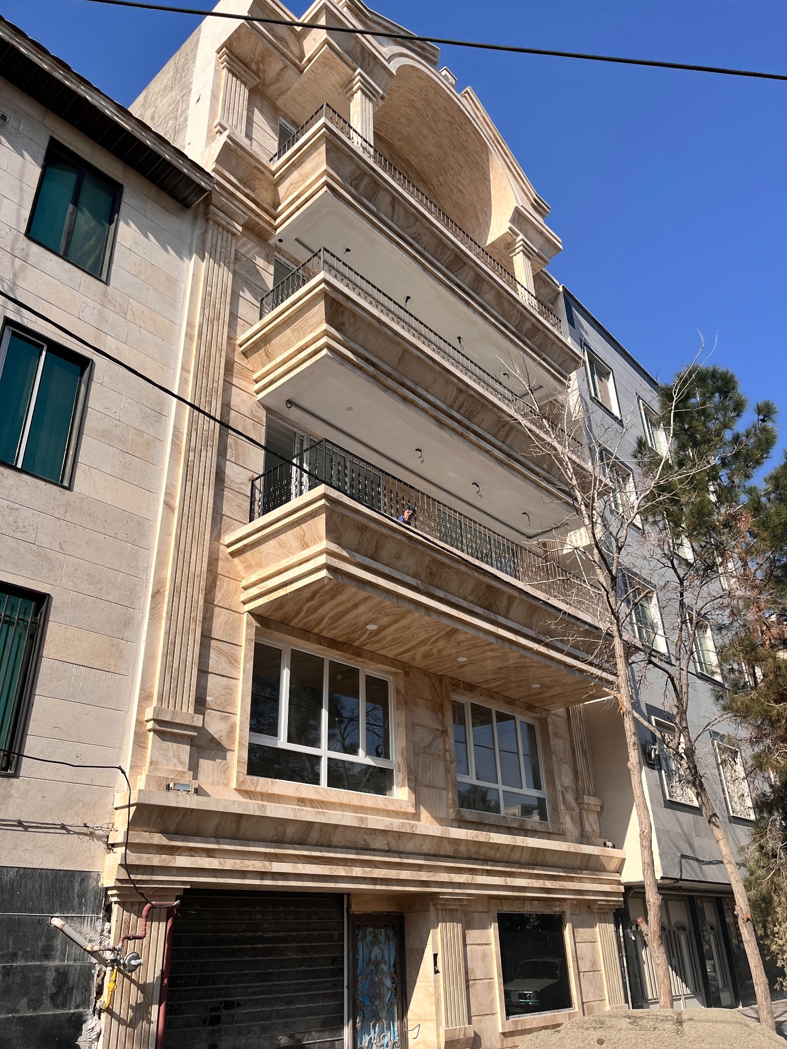 Stone-clad residential façade