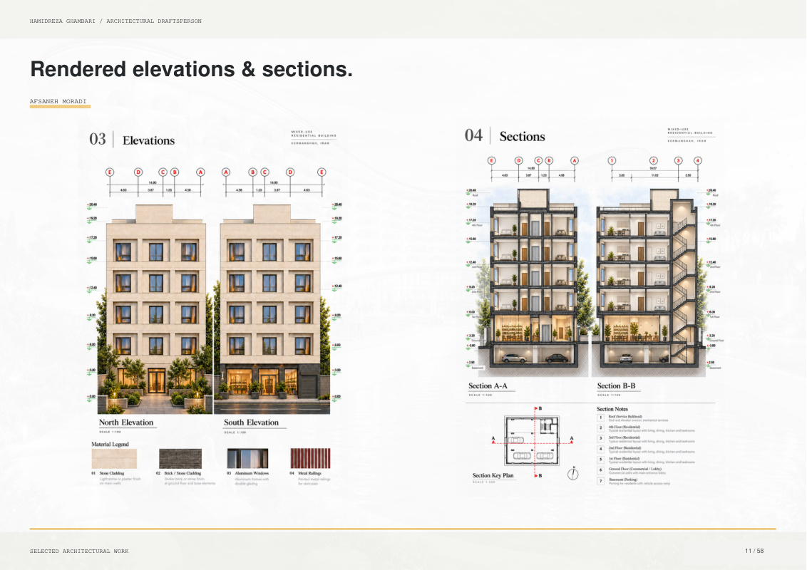 Afsaneh Moradi - Rendered elevations & sections.